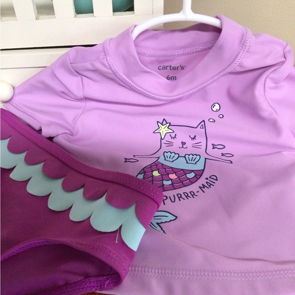 NWOT Carters Size 6 Months Baby Girl 2 PC Swimwear “PURRR-MAID” Lavender/ Blue - Picture 3 of 13